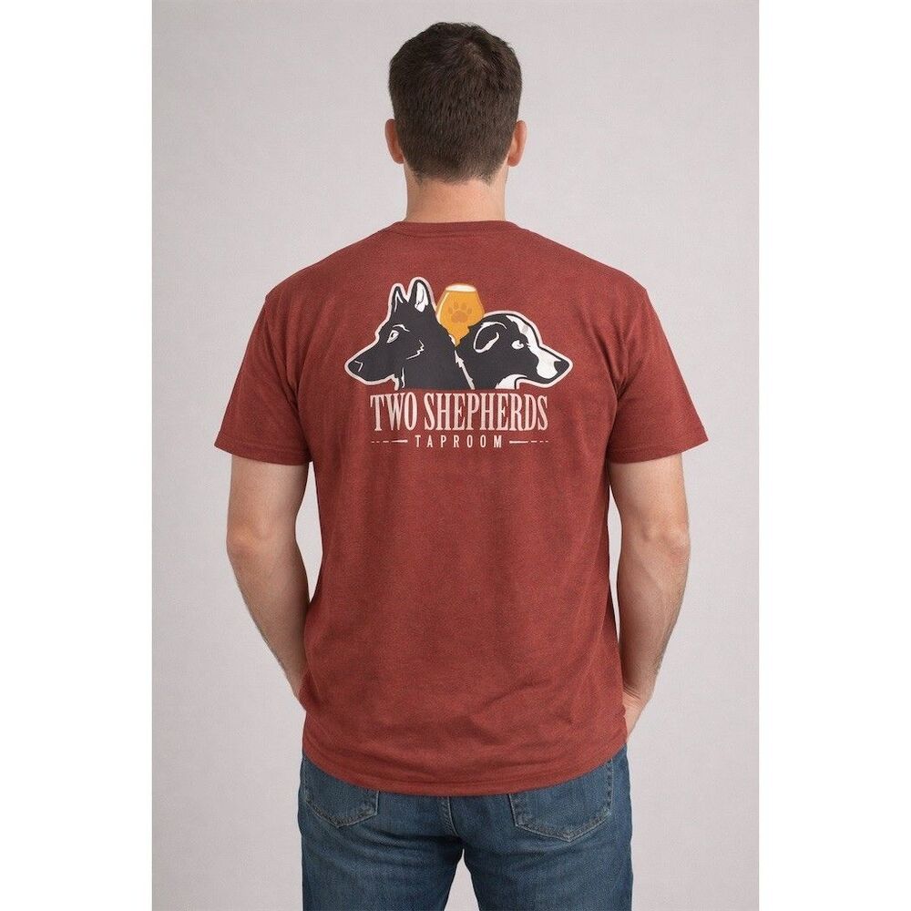 Two Shepherds Taproom T-Shirt Mens M Maroon Graphic Tampa FL Dogs Beer